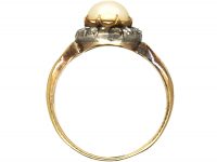 Edwardian 18ct Gold, Natural Pearl & Rose Diamond Cluster Ring