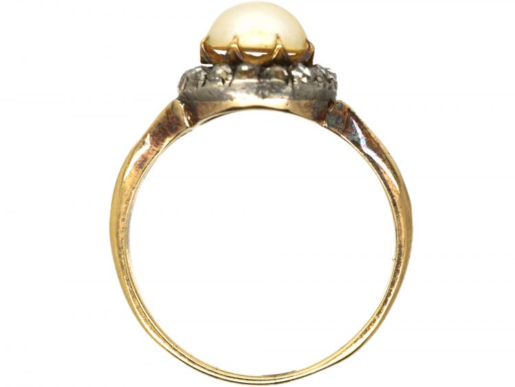 Edwardian 18ct Gold, Natural Pearl & Rose Diamond Cluster Ring