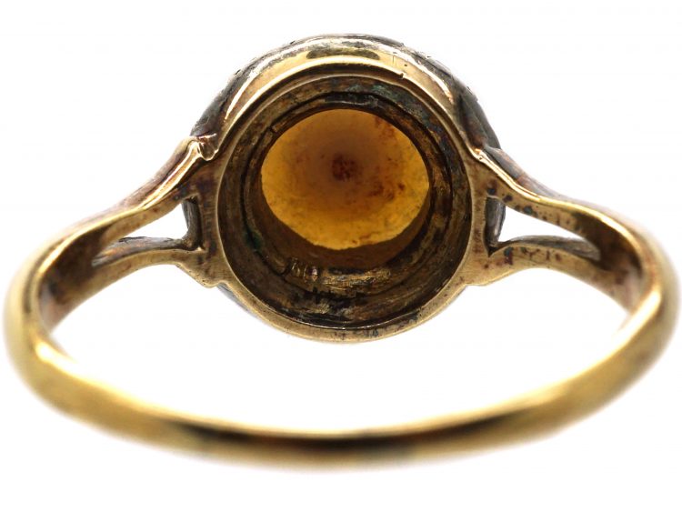 Edwardian 18ct Gold, Natural Pearl & Rose Diamond Cluster Ring