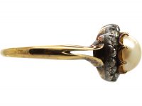 Edwardian 18ct Gold, Natural Pearl & Rose Diamond Cluster Ring