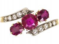 Edwardian 18ct Gold, Ruby & Diamond Crossover Ring