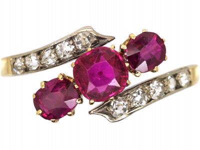 Edwardian 18ct Gold, Ruby & Diamond Crossover Ring