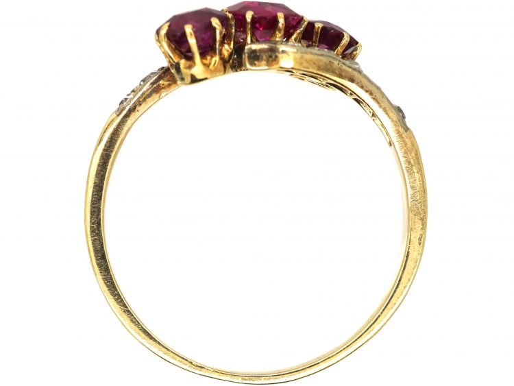 Edwardian 18ct Gold, Ruby & Diamond Crossover Ring