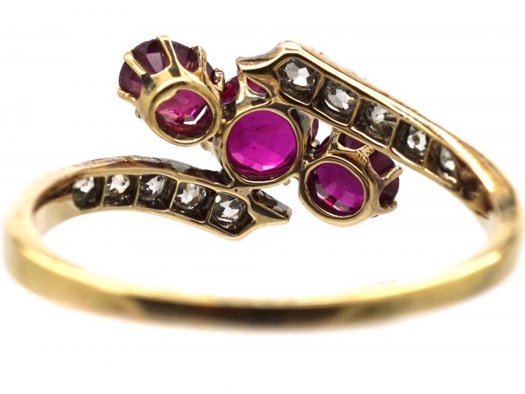 Edwardian 18ct Gold, Ruby & Diamond Crossover Ring