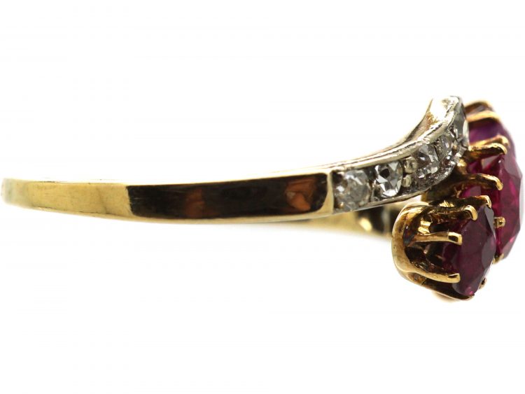 Edwardian 18ct Gold, Ruby & Diamond Crossover Ring