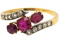 Edwardian 18ct Gold, Ruby & Diamond Crossover Ring