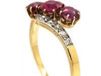 Edwardian 18ct Gold, Ruby & Diamond Crossover Ring