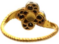 Edwardian 18ct Gold Twist Ring set with Diamonds & a Natural Pearl