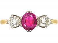 Edwardian 18ct Gold, Ruby & Diamond Three Stone Ring