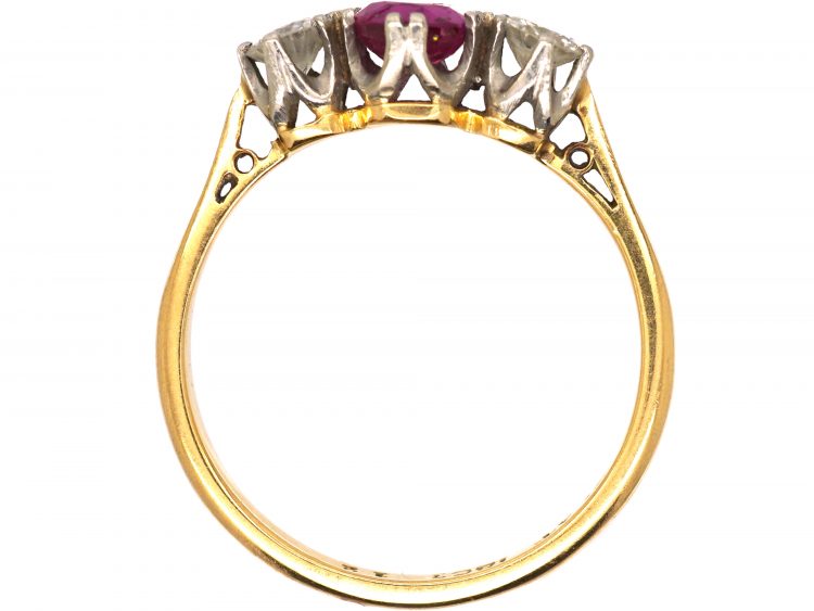 Edwardian 18ct Gold, Ruby & Diamond Three Stone Ring
