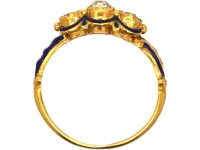 Georgian 18ct Gold & Blue Enamel, Three Stone Diamond Ring