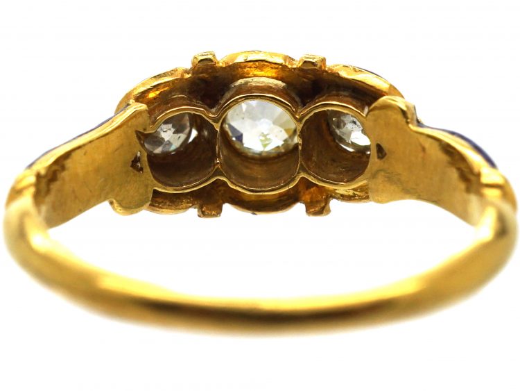 Georgian 18ct Gold & Blue Enamel, Three Stone Diamond Ring