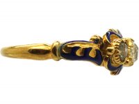 Georgian 18ct Gold & Blue Enamel, Three Stone Diamond Ring
