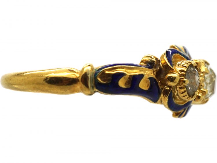 Georgian 18ct Gold & Blue Enamel, Three Stone Diamond Ring