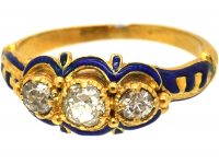 Georgian 18ct Gold & Blue Enamel, Three Stone Diamond Ring
