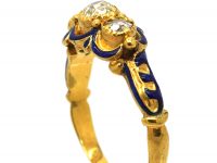 Georgian 18ct Gold & Blue Enamel, Three Stone Diamond Ring