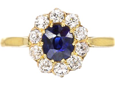 Edwardian 18ct Gold, Sapphire & Diamond Cluster Ring