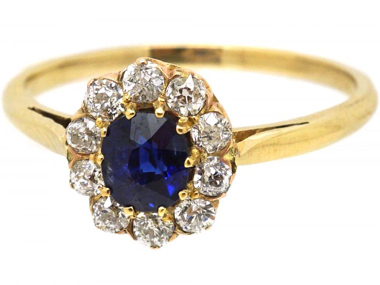 Edwardian 18ct Gold, Sapphire & Diamond Cluster Ring