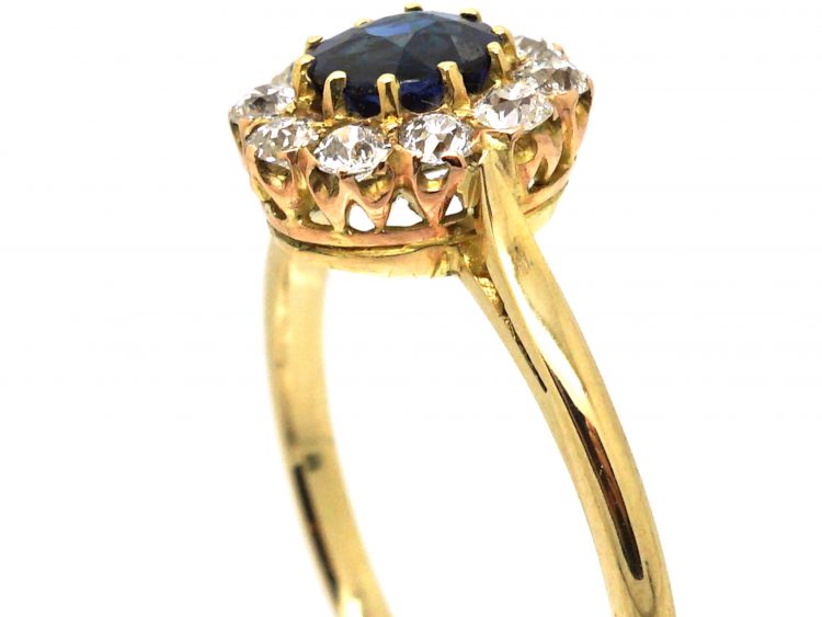 Edwardian 18ct Gold, Sapphire & Diamond Cluster Ring