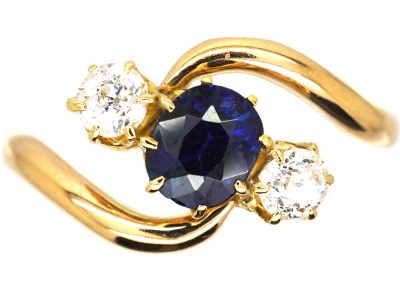 Edwardian 18ct Gold, Sapphire & Diamond Crossover Ring