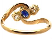 Edwardian 18ct Gold, Sapphire & Diamond Crossover Ring
