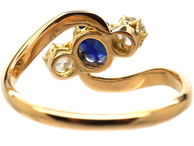 Edwardian 18ct Gold, Sapphire & Diamond Crossover Ring