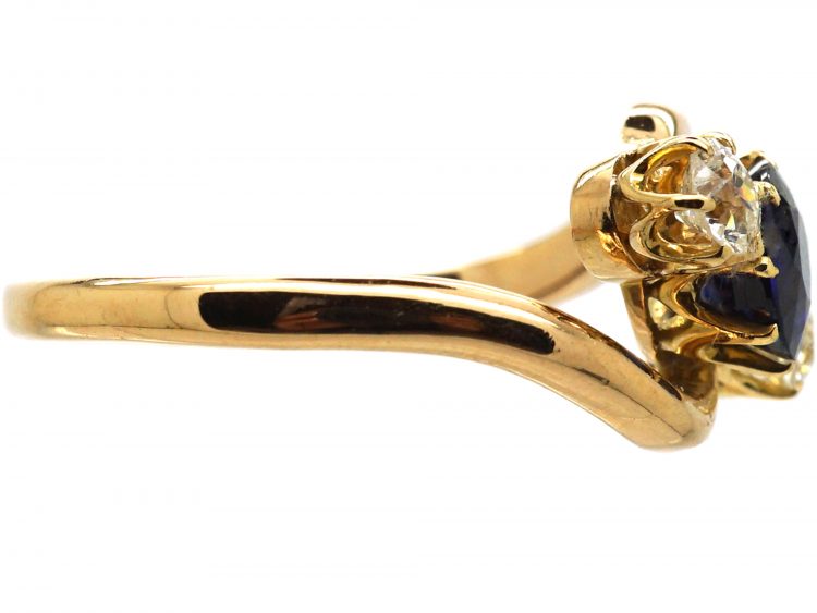 Edwardian 18ct Gold, Sapphire & Diamond Crossover Ring