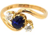 Edwardian 18ct Gold, Sapphire & Diamond Crossover Ring