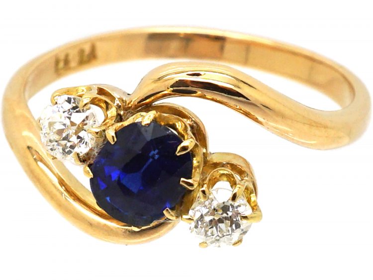 Edwardian 18ct Gold, Sapphire & Diamond Crossover Ring