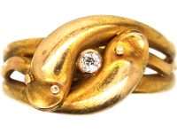 Victorian 15ct Gold Double Snake Ring set with a Diamond