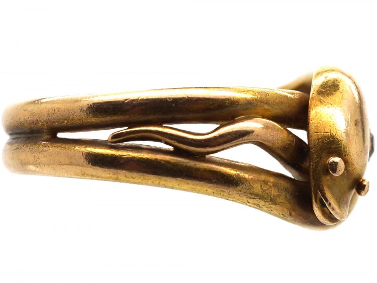 Victorian 15ct Gold Double Snake Ring set with a Diamond