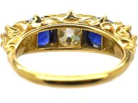 Victorian 18ct Gold Five Stone Sapphire & Diamond Carved Half Hoop Ring
