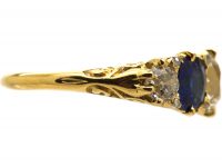 Victorian 18ct Gold Five Stone Sapphire & Diamond Carved Half Hoop Ring