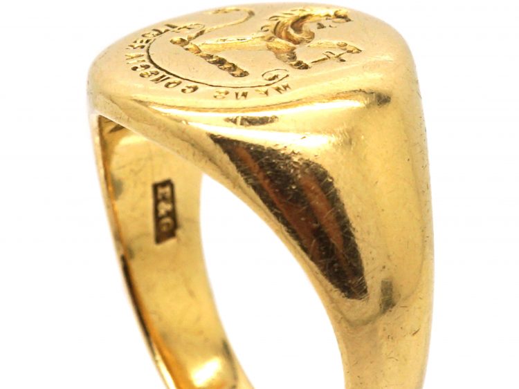 Edwardian 18ct Gold Signet Ring with an Intaglio of a Lion Rampant