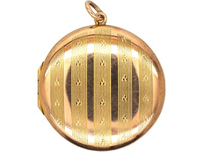 Edwardian 9ct Gold Round Locket with Engine Turned Detail