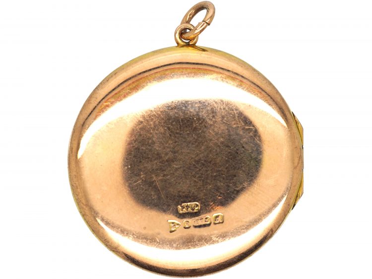 Edwardian 9ct Gold Round Locket with Engine Turned Detail