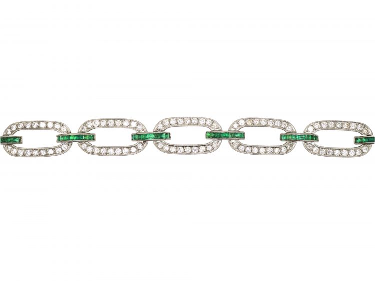 Art Deco Platinum, Emerald & Diamond Links Bracelet