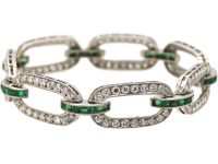 Art Deco Platinum, Emerald & Diamond Links Bracelet