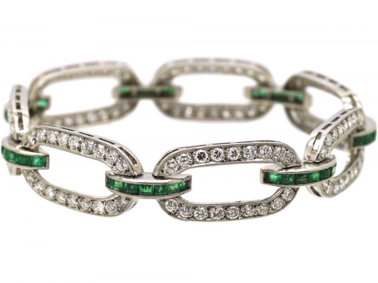Art Deco Platinum, Emerald & Diamond Links Bracelet