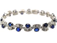 Retro Platinum, Sapphire & Baguette Diamond Wavy Bracelet