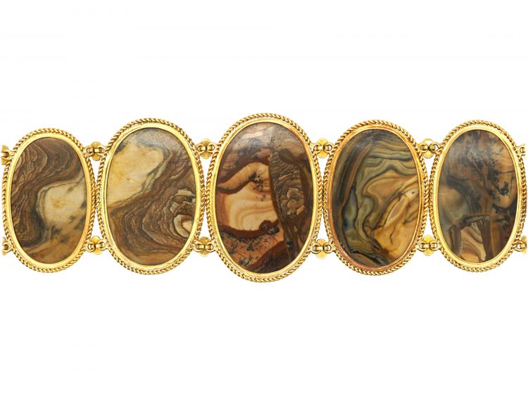 French 19th Century Brown Agate & Turquoise Bracelet