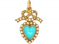 Edwardian 15ct Gold Chrysoprase & Natural Split Pearl Heart & Bow Pendant