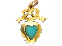 Edwardian 15ct Gold Chrysoprase & Natural Split Pearl Heart & Bow Pendant