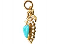 Edwardian 15ct Gold Chrysoprase & Natural Split Pearl Heart & Bow Pendant