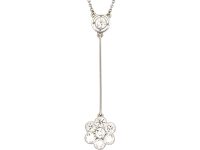 Edwardian Platinum, Daisy Drop Pendant set with Diamonds
