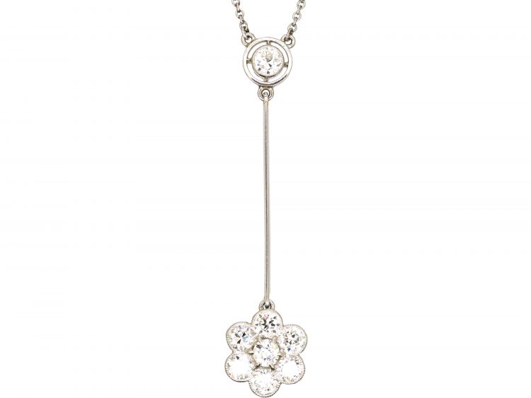 Edwardian Platinum, Daisy Drop Pendant set with Diamonds