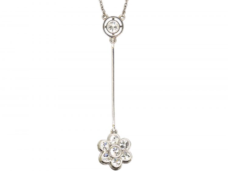 Edwardian Platinum, Daisy Drop Pendant set with Diamonds