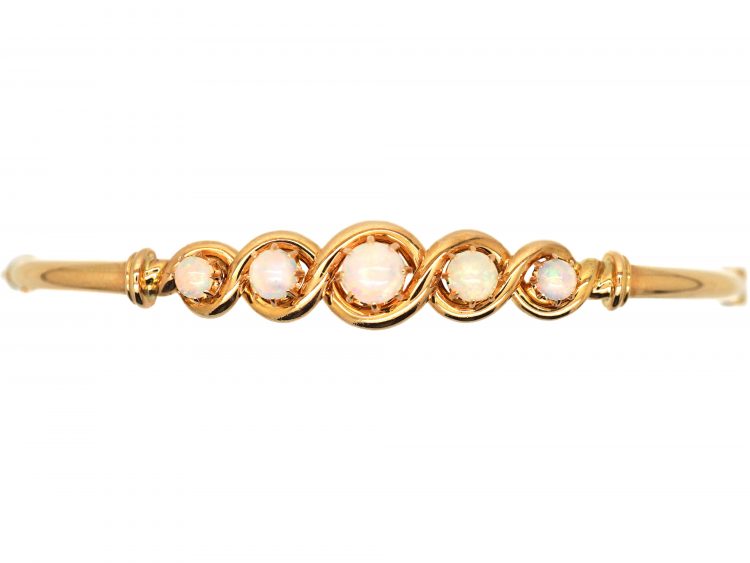 Early 20th Century 14ct Gold Bangle set with Five Graduated Opals