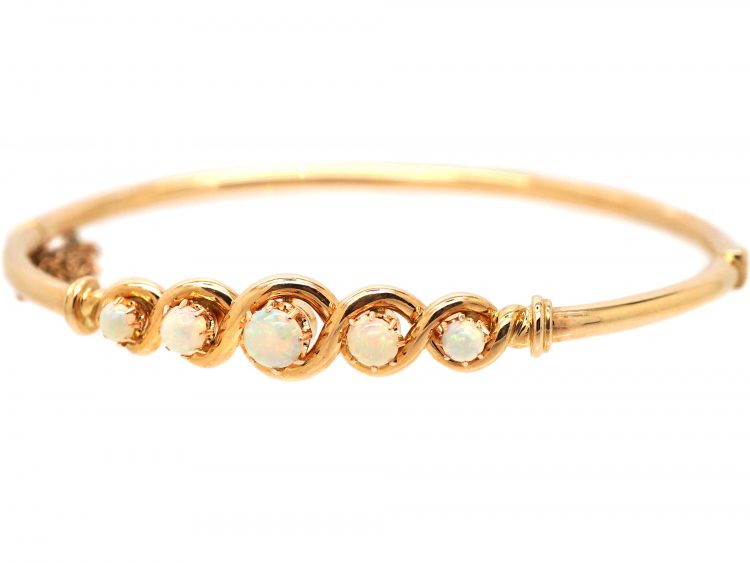 Early 20th Century 14ct Gold Bangle set with Five Graduated Opals