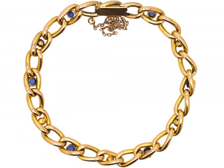 French Early 20th Century 18ct Gold, Sapphire & Natural Pearl Bracelet